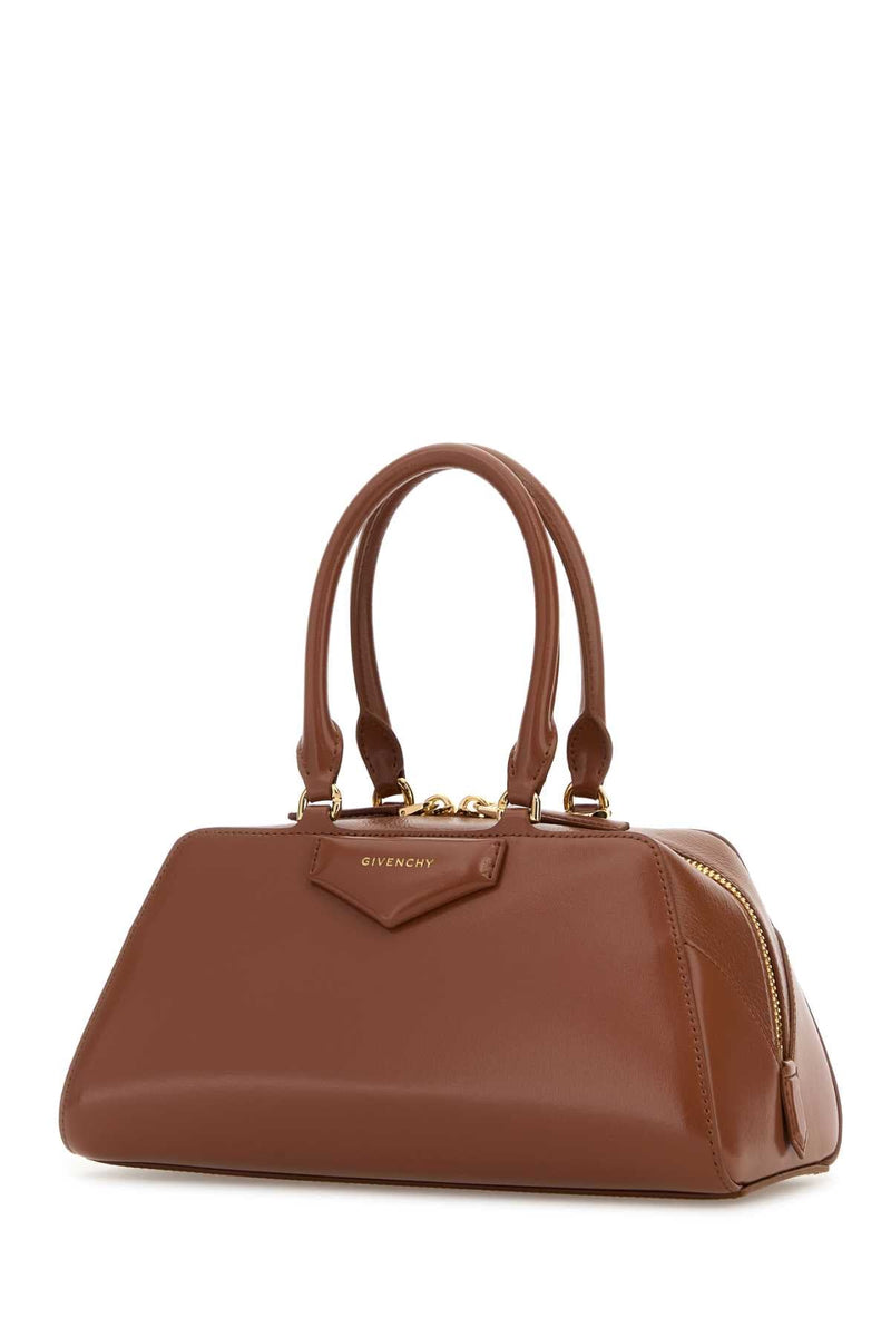 Givenchy Structured Calf Leather Top Handle Bag — Brown