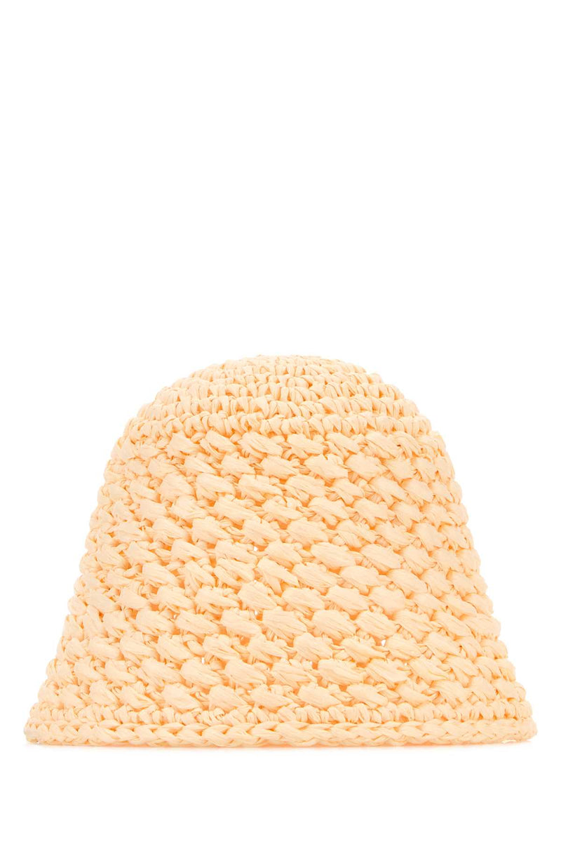 Agnona Crochet Straw Bucket Hat — Beige Exterior