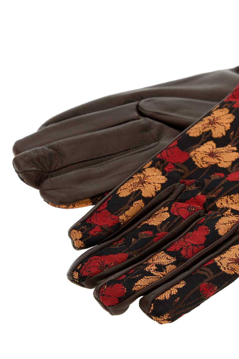 Dries Van Noten Floral-Jacquard Leather Gloves — Red
