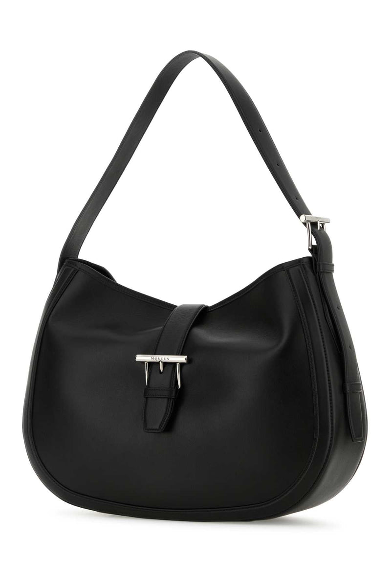Alexander Mcqueen Curved Calf Leather Shoulder Bag — Black