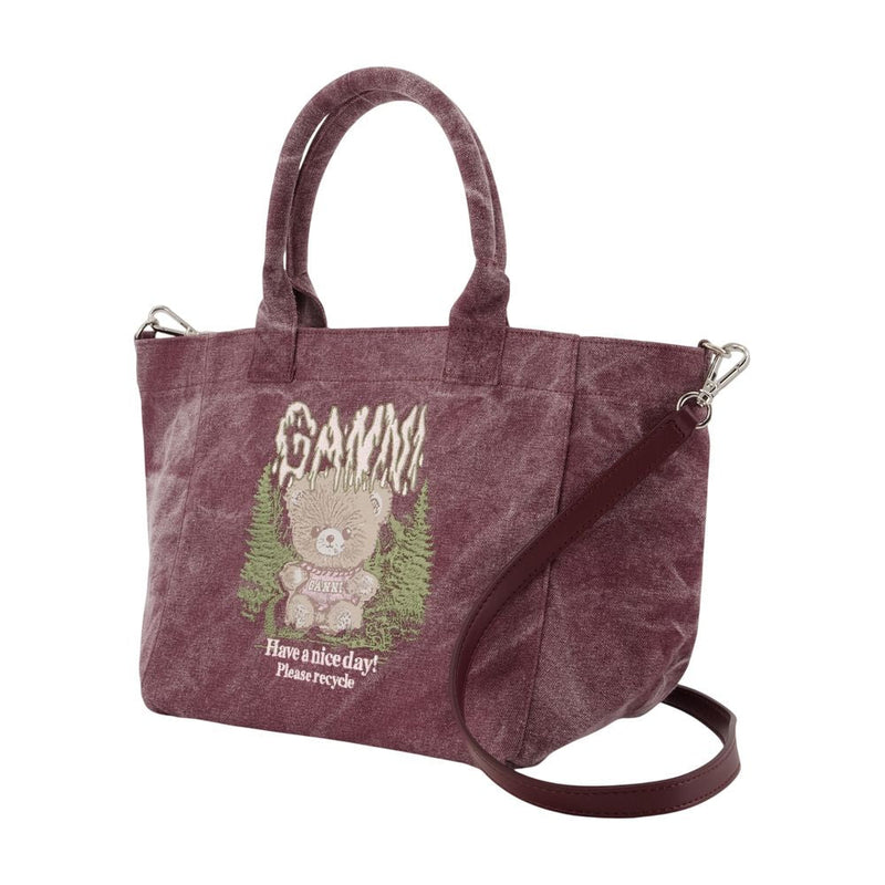 Ganni Embroidered Cotton Tote Bag — Purple