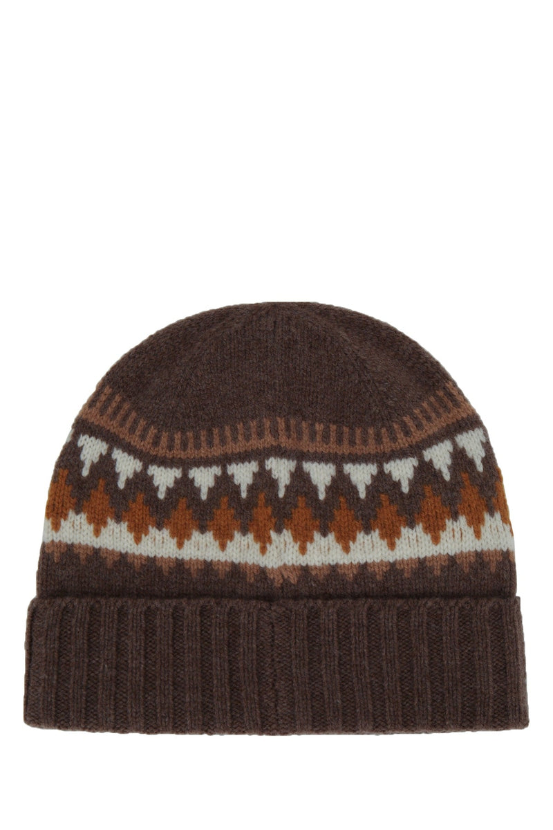 Moncler Jr Hat Intarsia-Knit Beanie — Brown Wool Beanies