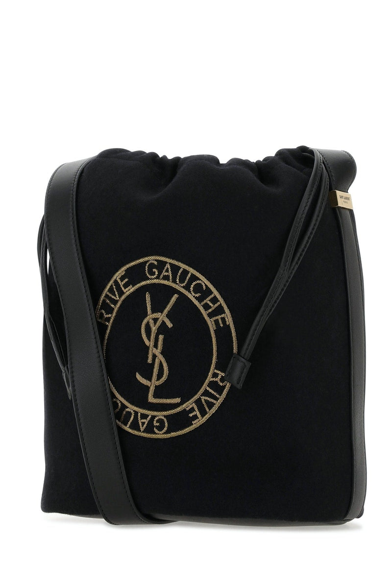 Saint Laurent Logo-Embroidered Tessuto Crossbody Bag — Black
