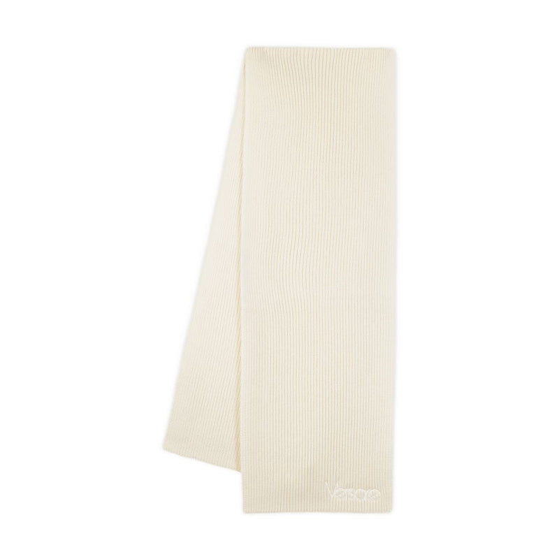 Versace Logo-Embroidered Cotton Scarf — Beige Scarfs