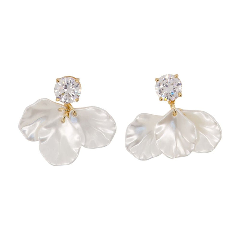 Self-Portrait Crystal Petal Earrings — White Pearls