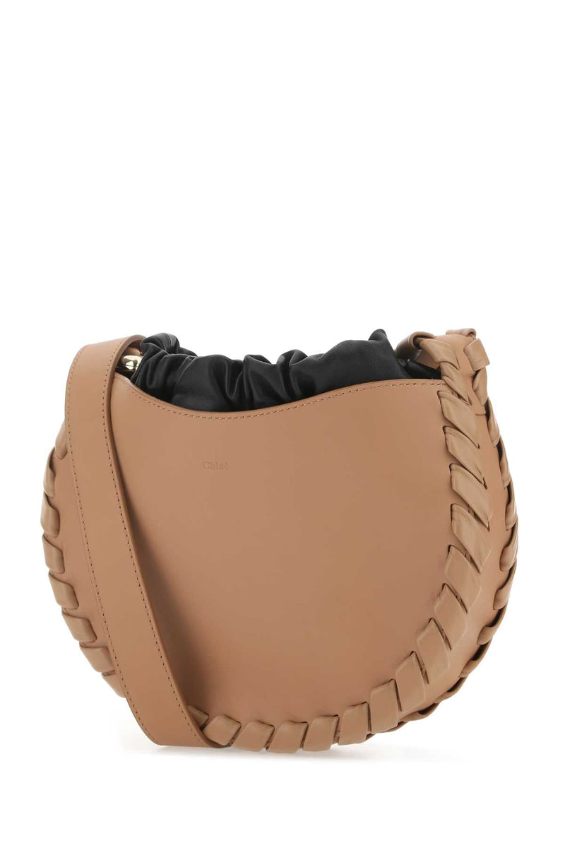 Chloé Braided Leather Shoulder Bag — Beige