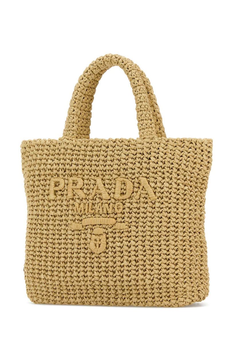 Prada Raffia And Calf Leather Tote Bag — Beige Vi-calf