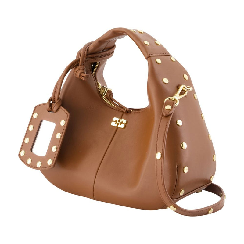Ganni Mini Studs Shoulder Bag — Brown Synthetic