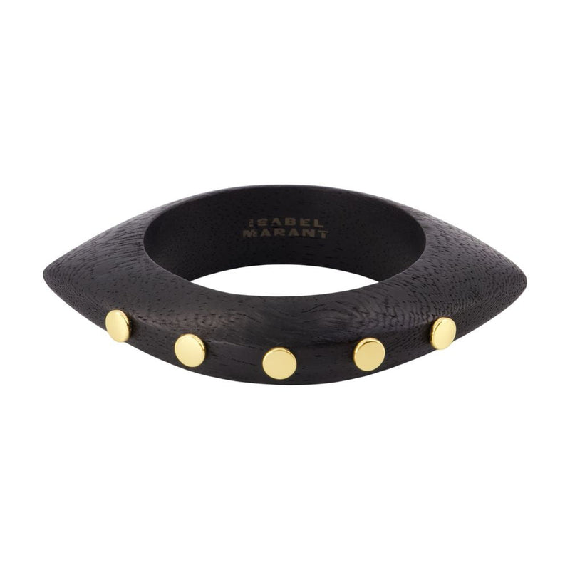 Isabel Marant Gold-Studded Wood Bracelet — Black Metal Bracelets