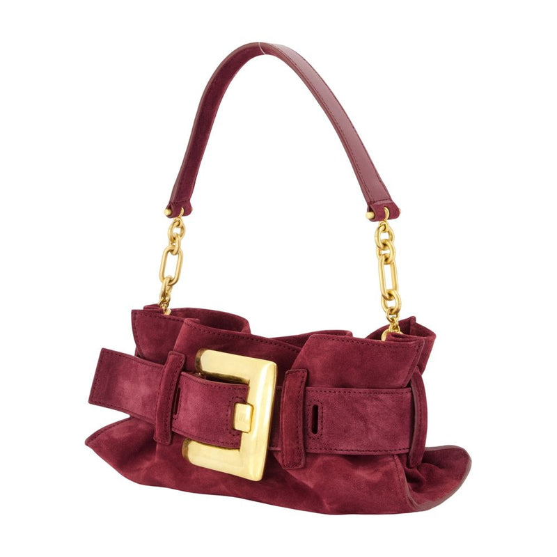 Balmain Suede With Oversized Buckle Shoulder Bag — Burgundy Calfskin