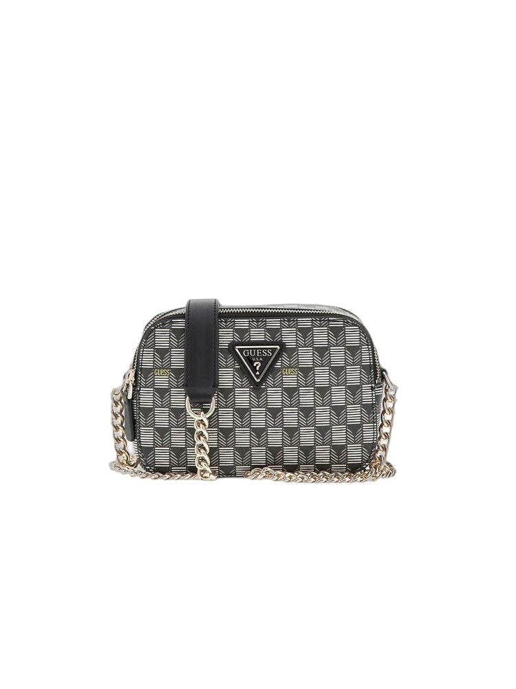 Guess Logo-Jacquard Crossbody Bag — Black Polyurethane