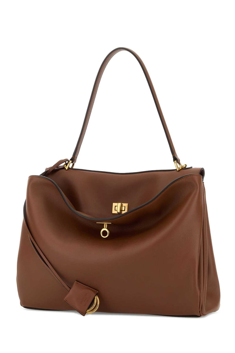 Balenciaga Calf Leather Top Handle Shoulder Bag — Brown