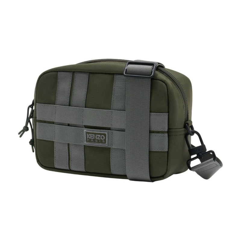 Kenzo Quilted Nylon Grid Crossbody Bag — Green