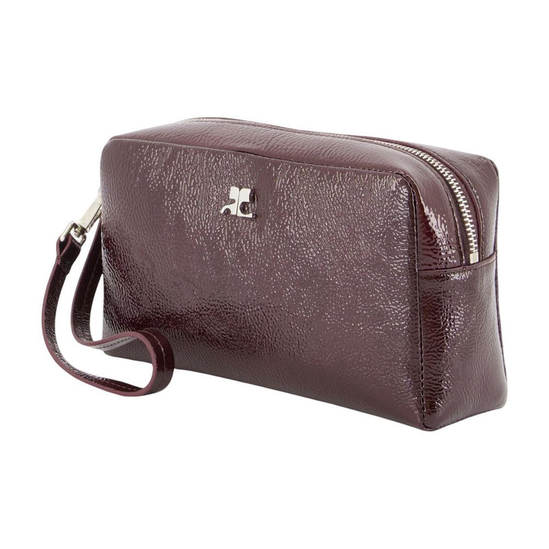 Courreges Pebbled Leather Wristlet Wallet — Burgundy Cotton