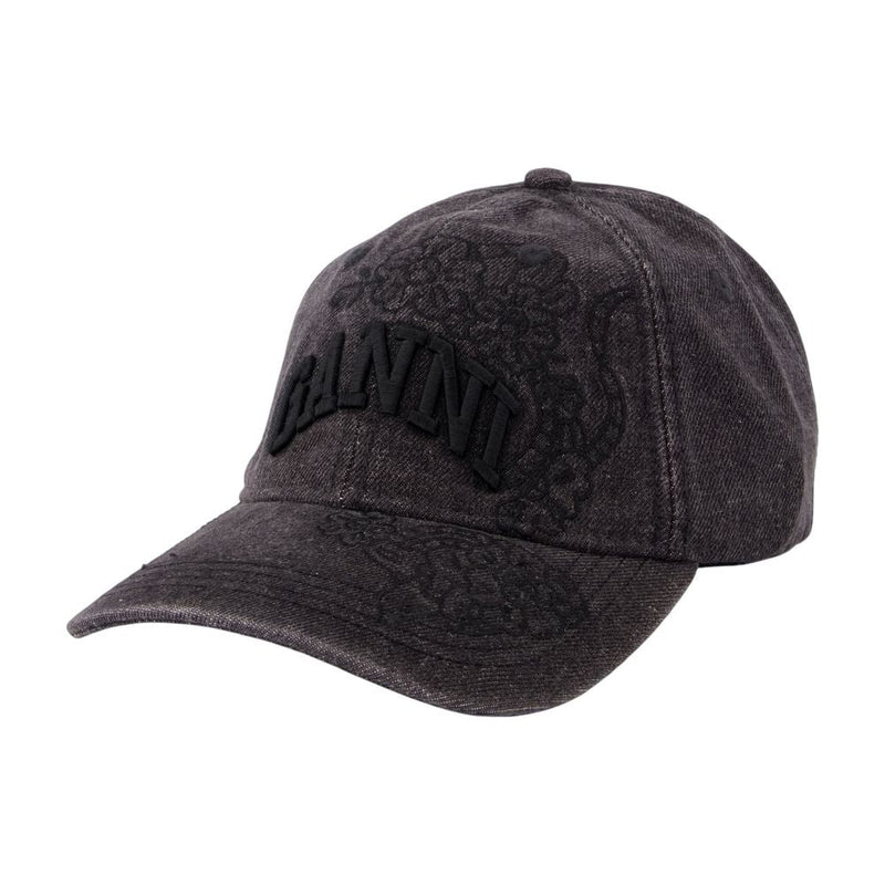 Ganni B3020214-055 Washed Cotton Baseball Cap — Black Caps