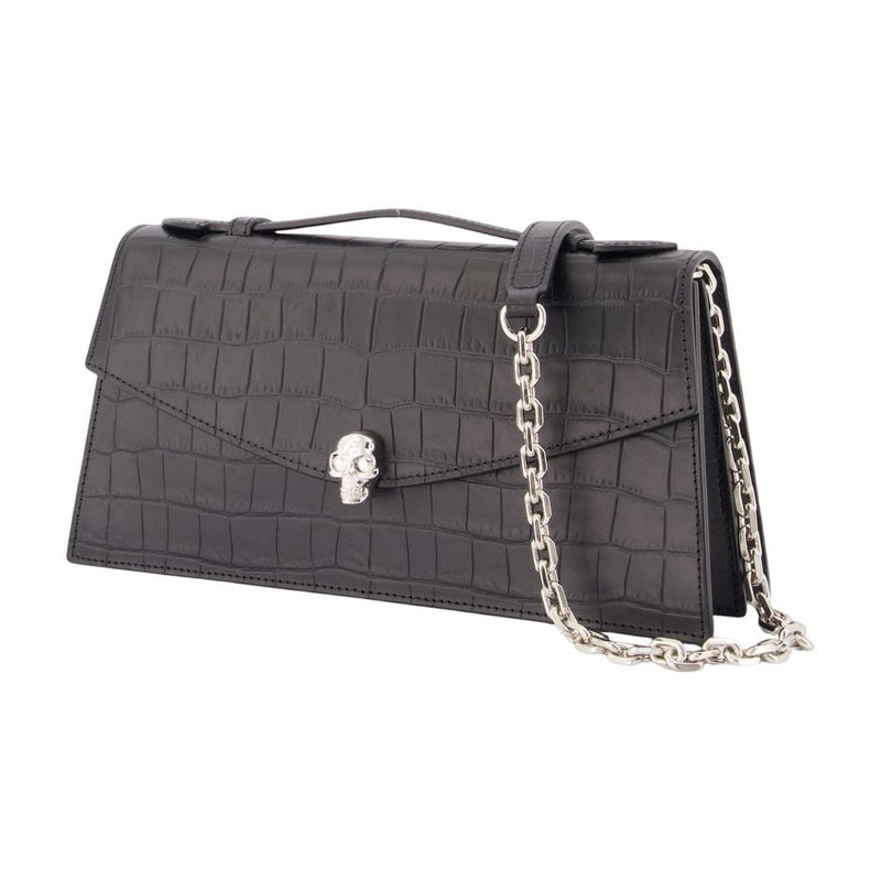 Alexander Mcqueen Crocodile-Embossed Calfskin Clutch — Black