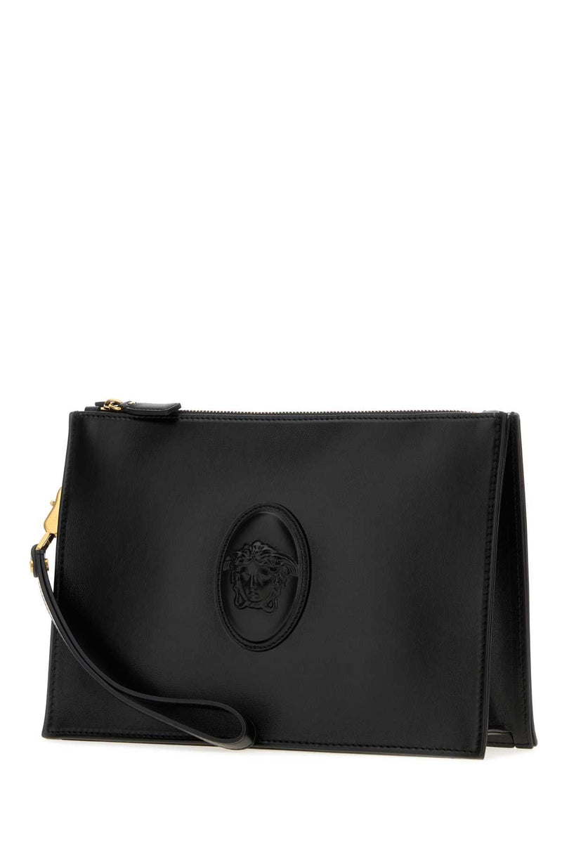 Versace With Pouch — Black 2trim:calf Leather Wallet