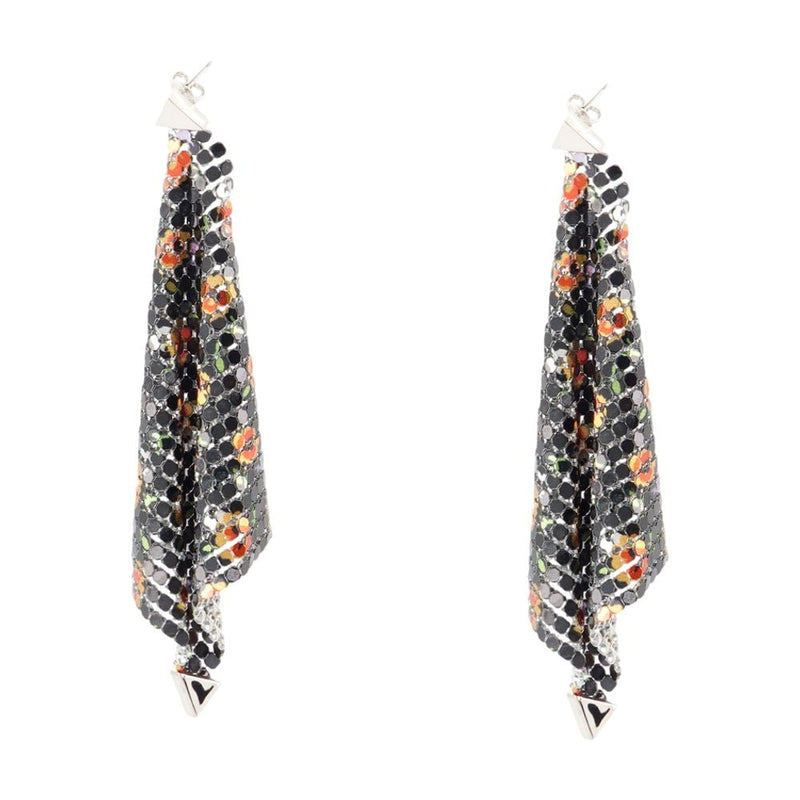 Rabanne Metal Chain-Mesh Floral Earrings — Black