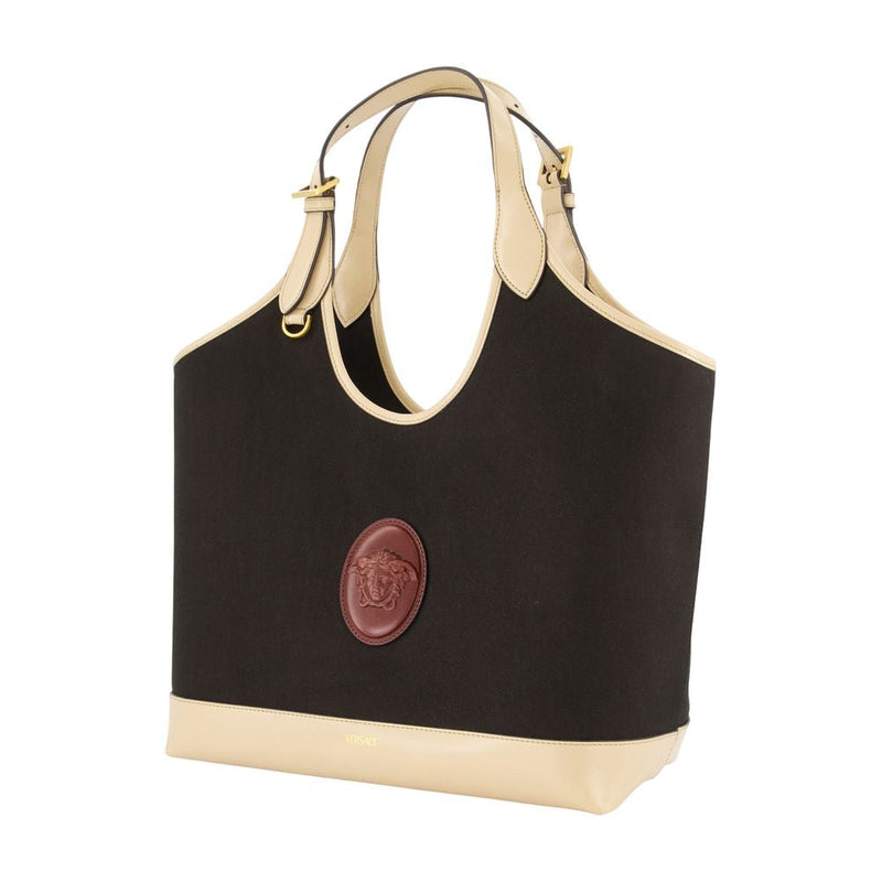 Versace Colour-Block Calfskin Tote Bag — Black