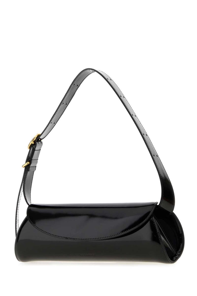 Jil Sander Patent Calfskin Shoulder Bag — Black