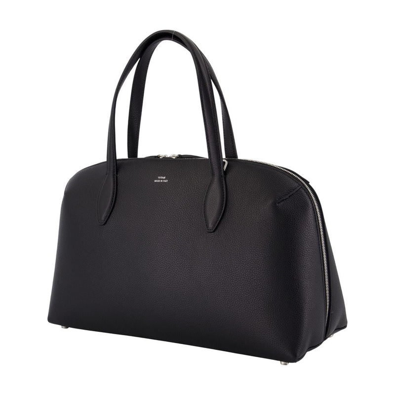 Toteme Lounge Zip Shopper Tote Bag — Black Calfskin
