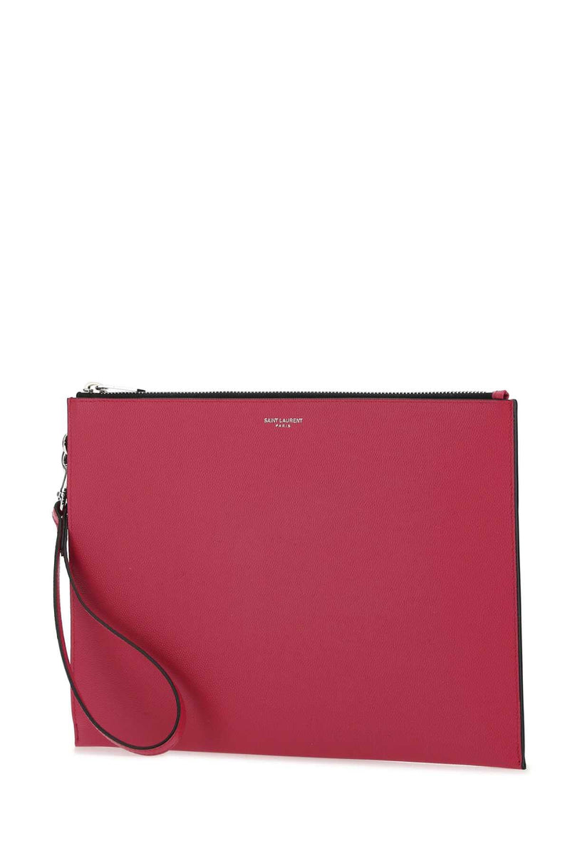 Saint Laurent Textured Leather Clutch — Pink Wallet