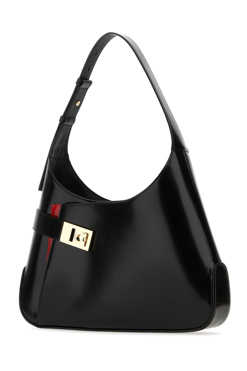 Ferragamo Neroflamered Shoulder Bag — Black Leather