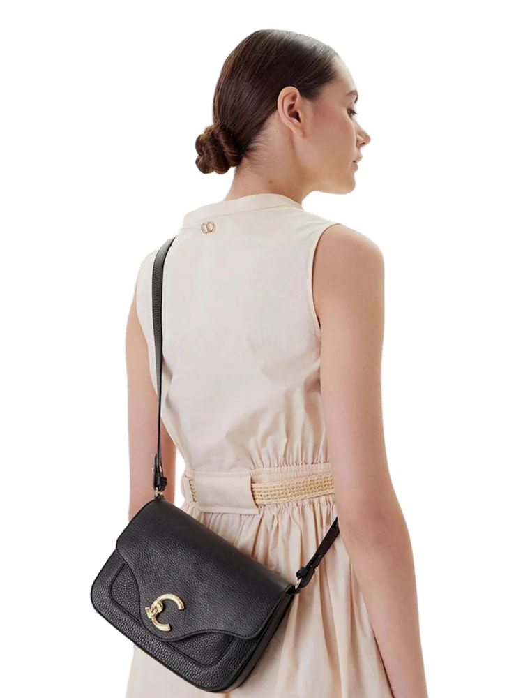 Coccinelle C-Me Crossbody Bag — Black Grained Leather