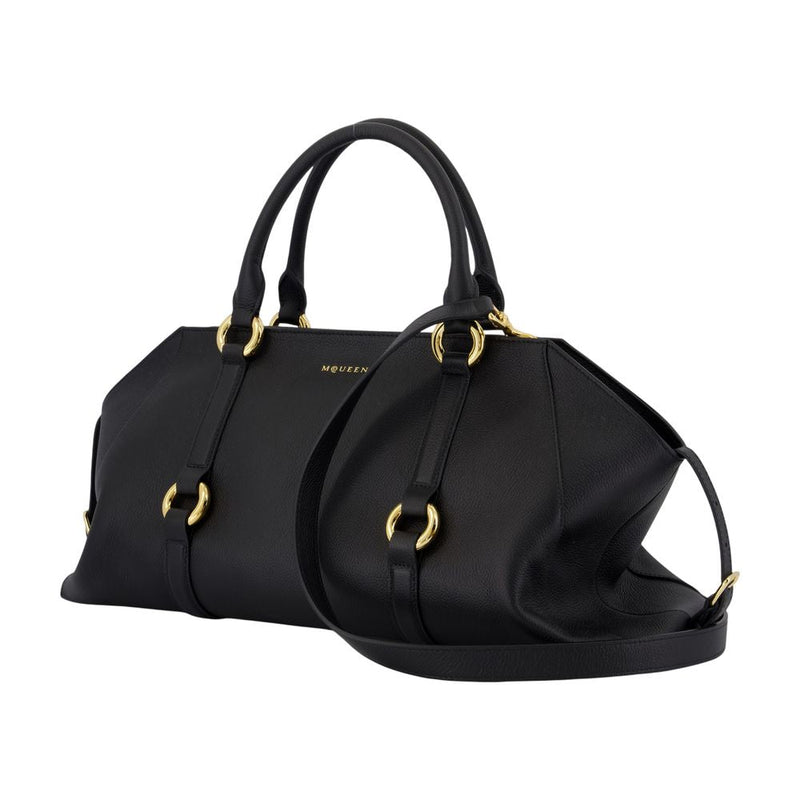 Alexander Mcqueen Farringdon Top Handle Bag — Black Calfskin