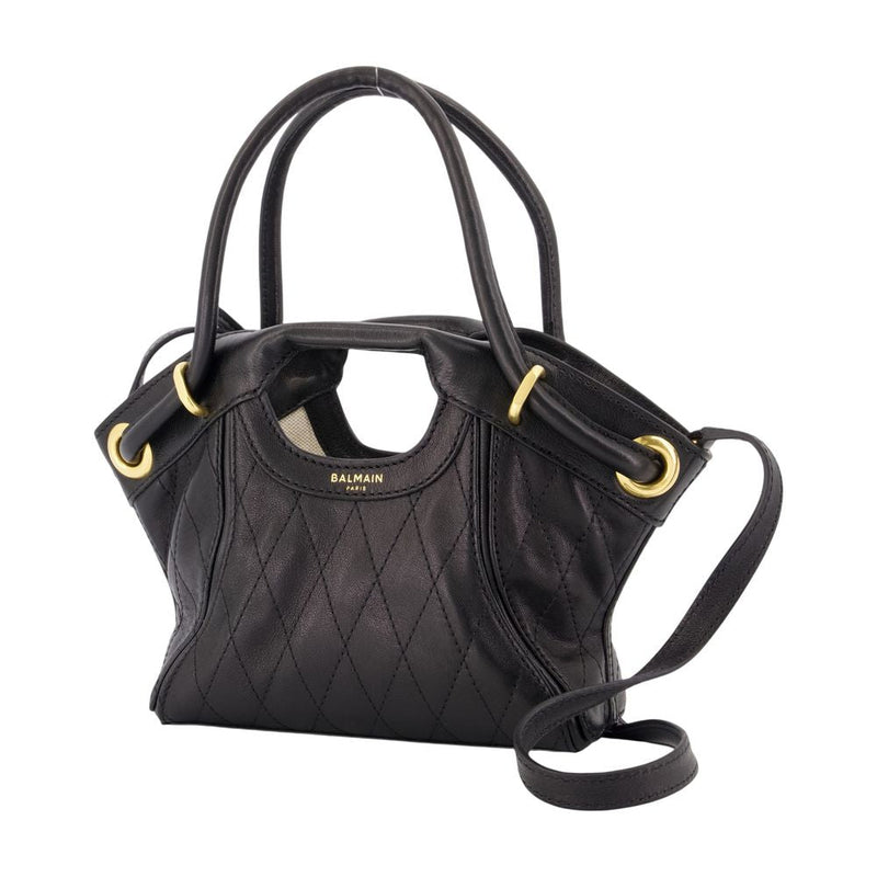 Balmain Quilted Lambskin Top Handle Bag — Black
