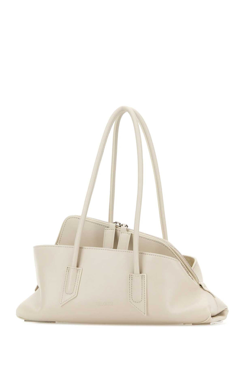 The Attico Pleated Calf Leather Shoulder Bag — Beige
