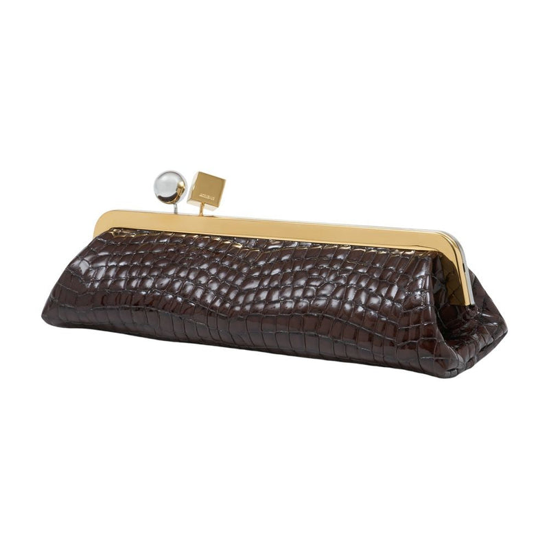 Jacquemus Crocodile-Embossed Goatskin Clutch — Brown