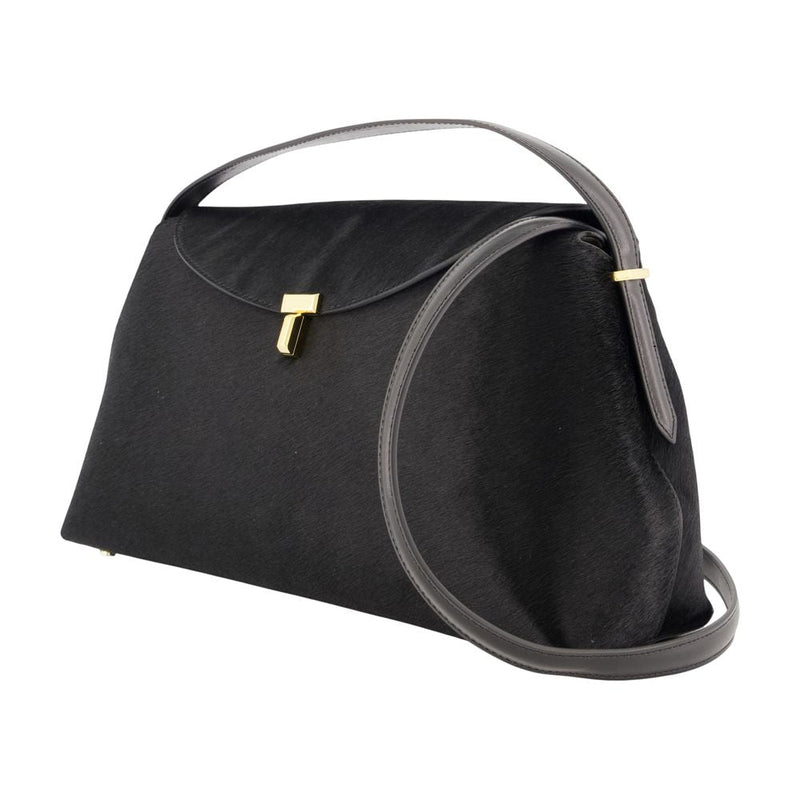 Toteme T-Lock Top Handle Bag — Black Calfskin