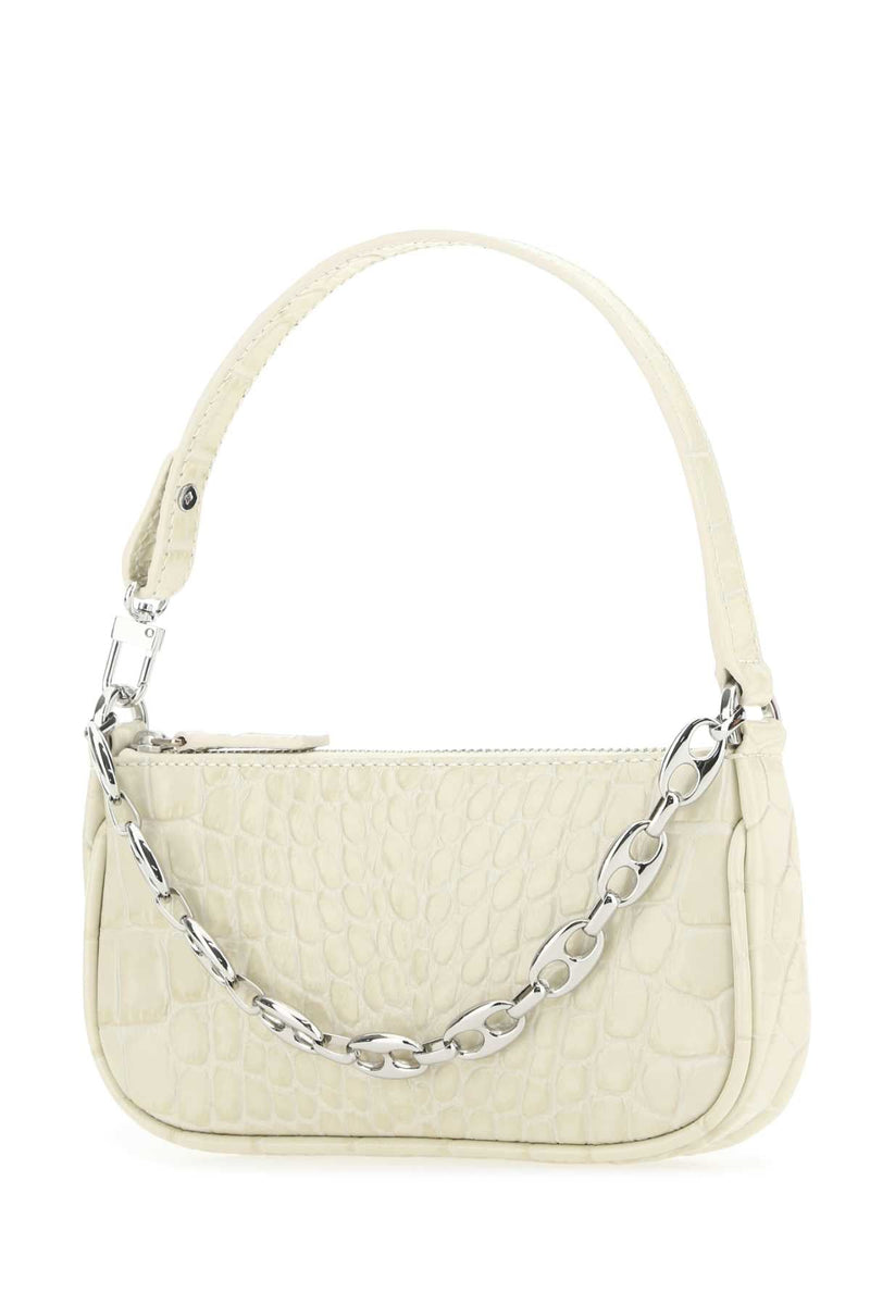 By Far Crocodile-Embossed Leather Shoulder Bag — Cream