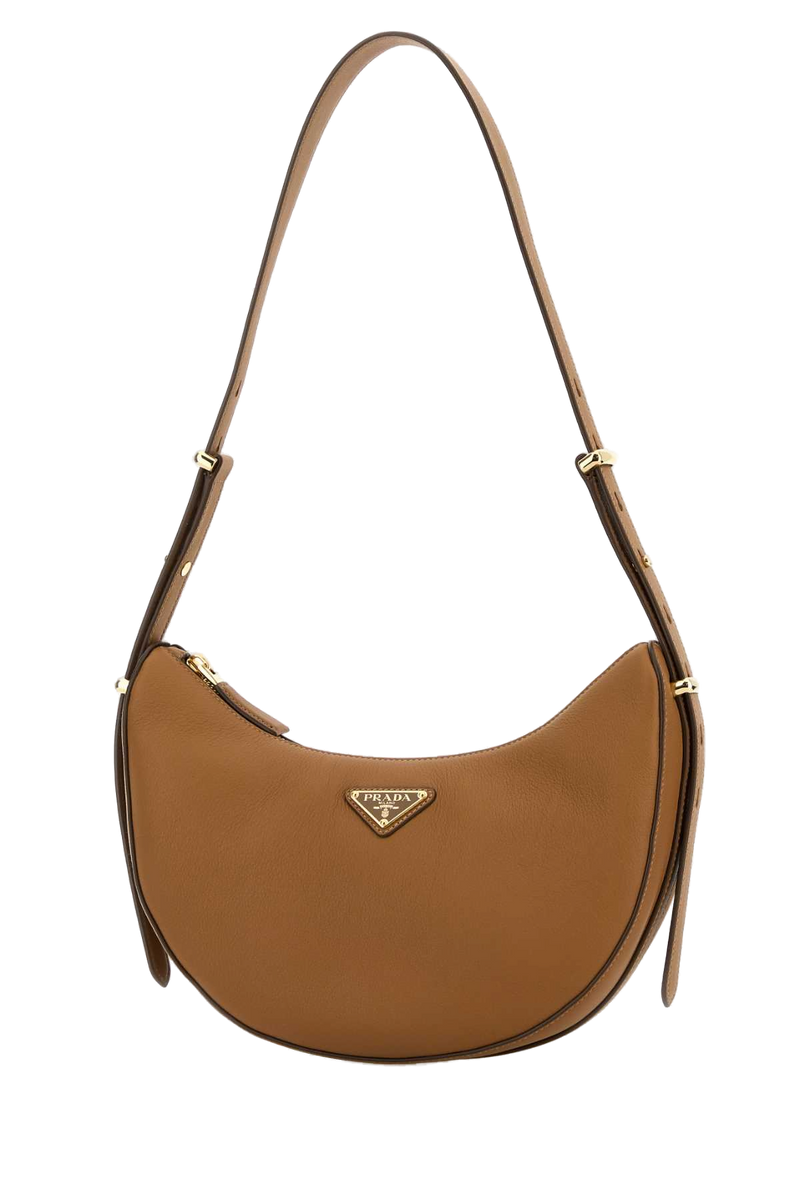 Prada Crescent Leather Shoulder Bag — Brown