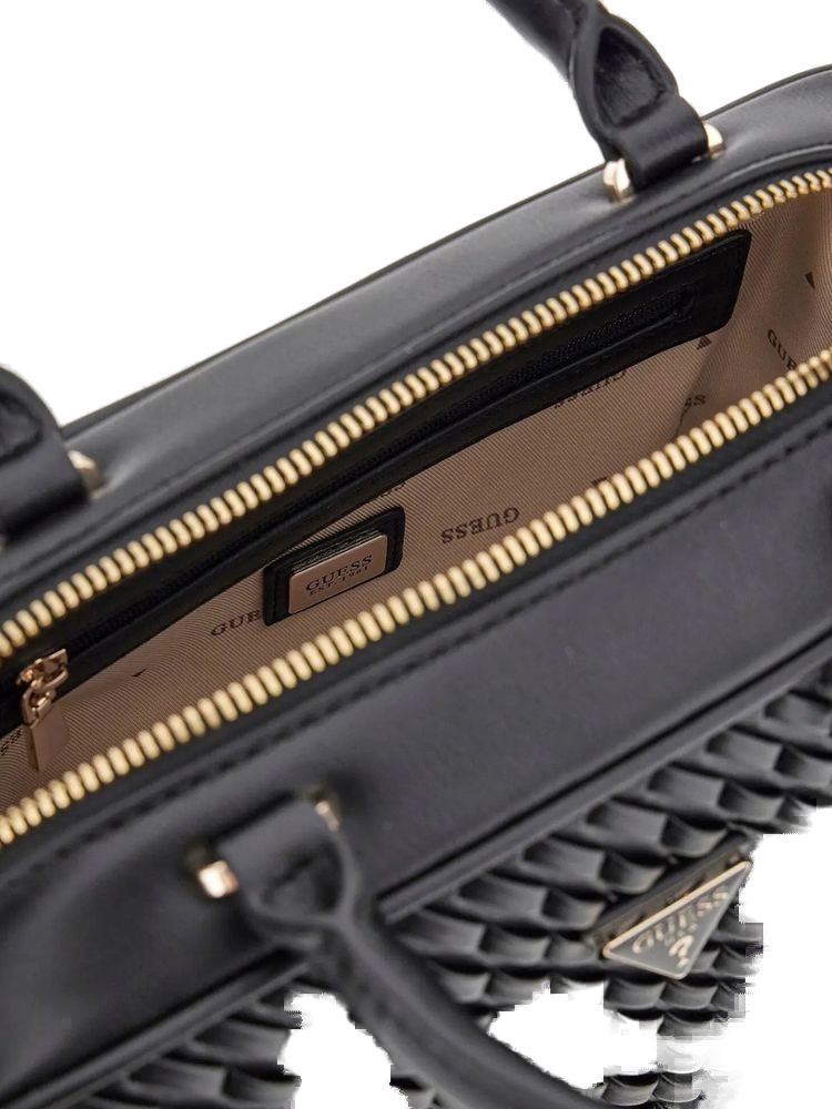 Guess Kora Box Top Handle Bag — Black Polyurethane