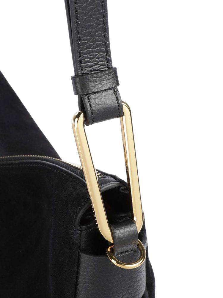 Coccinelle Mixed-Material Suede Shoulder Bag — Black Cowhide