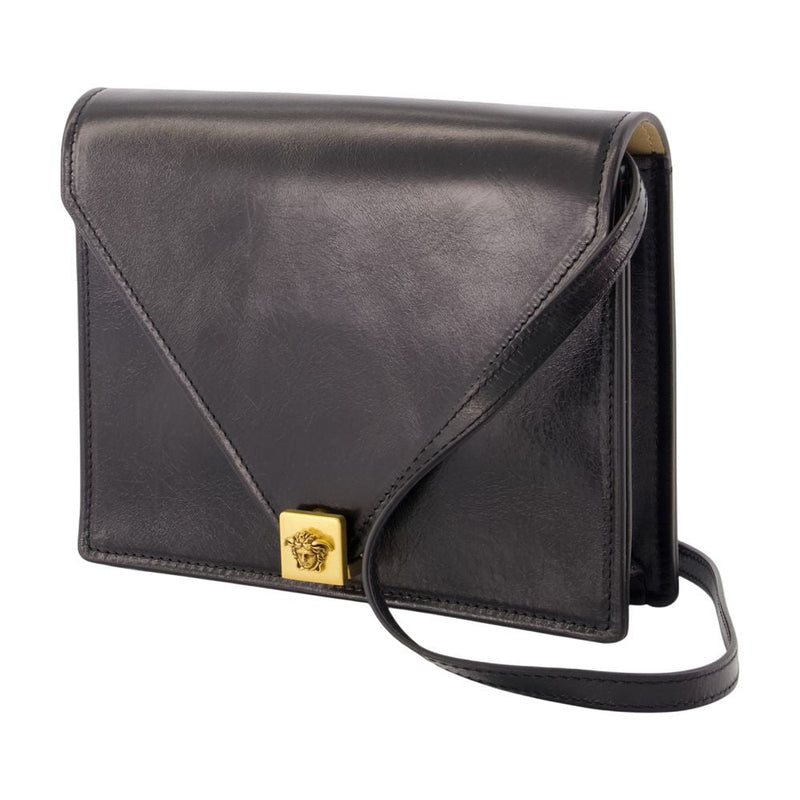 Versace Medusa Logo Calfskin Crossbody Bag — Black