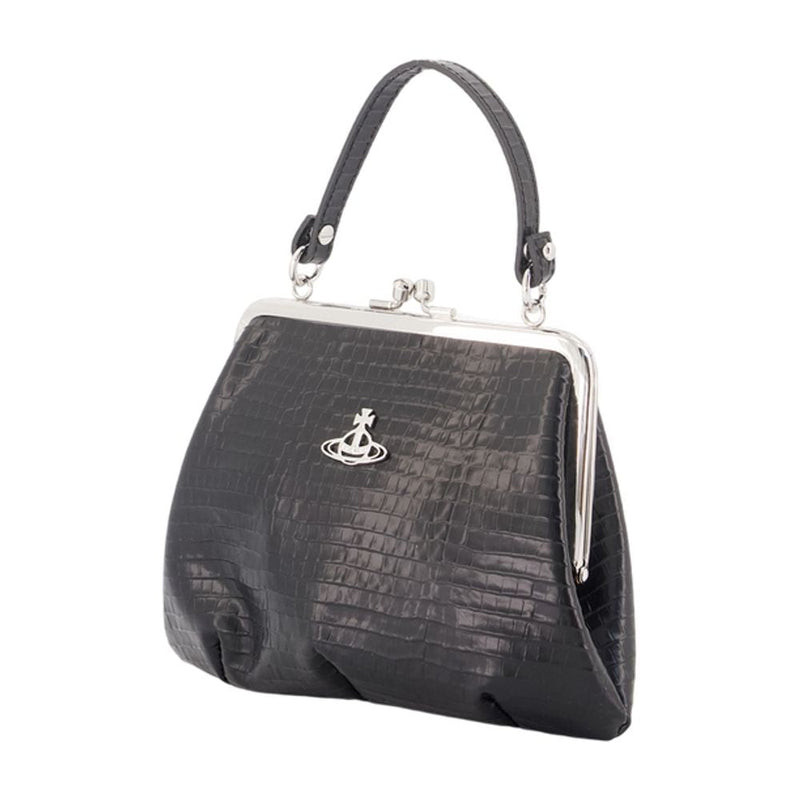 Vivienne Westwood Crocodile-Embossed Calfskin Clutch — Black