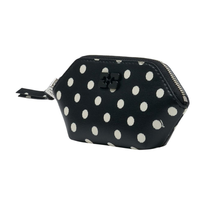 Ganni Polka-Dot Lambskin Coin Purse — Black Purses