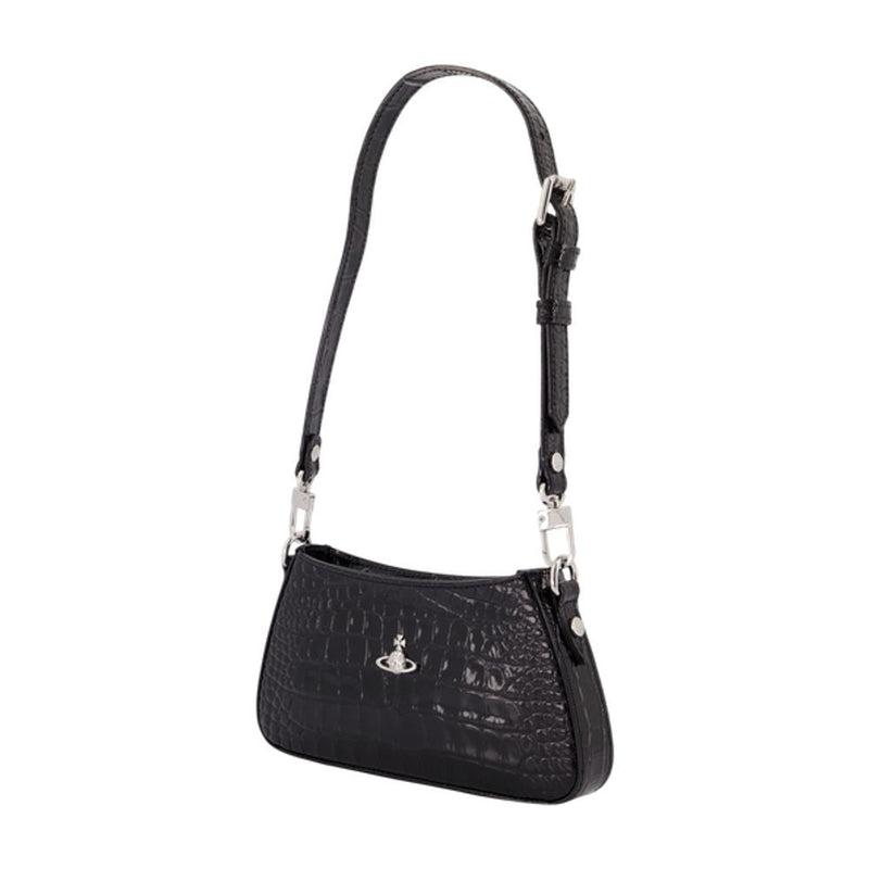 Vivienne Westwood Croc-Embossed Calfskin Shoulder Bag — Black