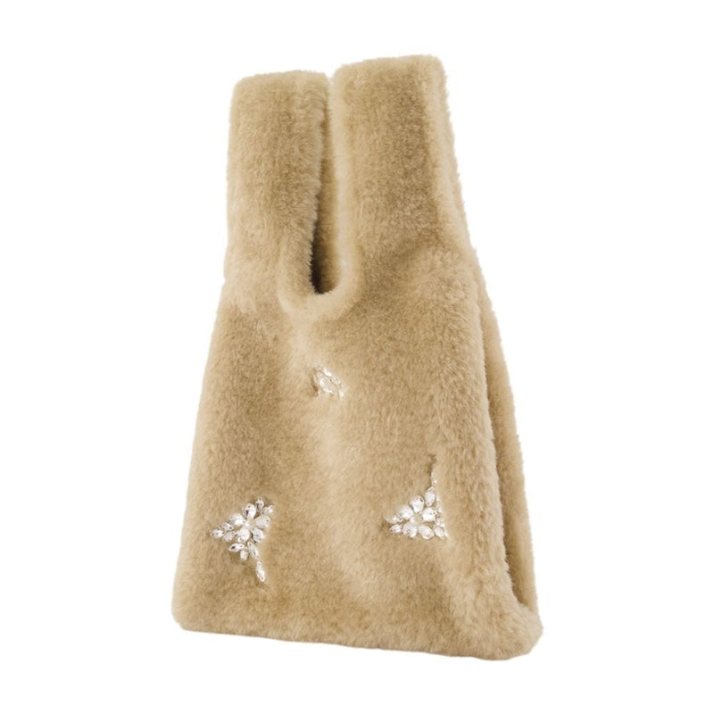 Simone Rocha Crystal-Embellished Faux Fur Mini Bag — Beige Faux_fur