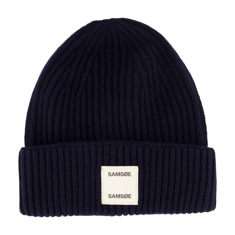 Samsøe F24300118-194011tcx Ribbed Wool Beanie — Navy Beanies