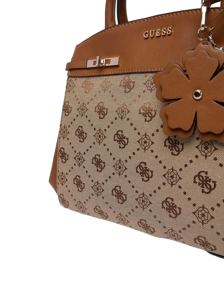 Guess Logo Jacquard Satchel — Latte Polyester
