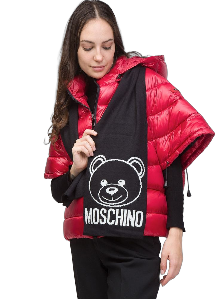 Moschino Logo-Embroidered Wool Scarf — Black Scarfs
