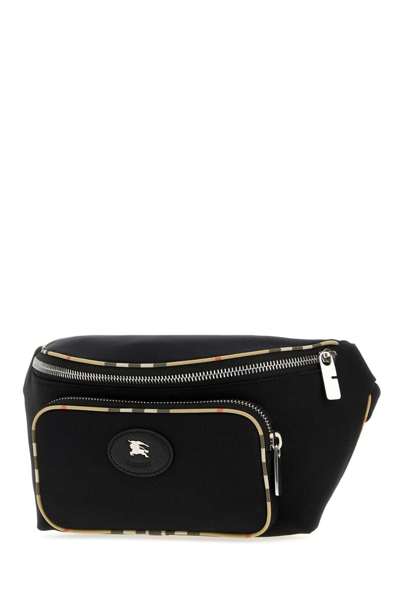 Burberry Check-Trim Belt Bag — Black Polyester Polyurethane