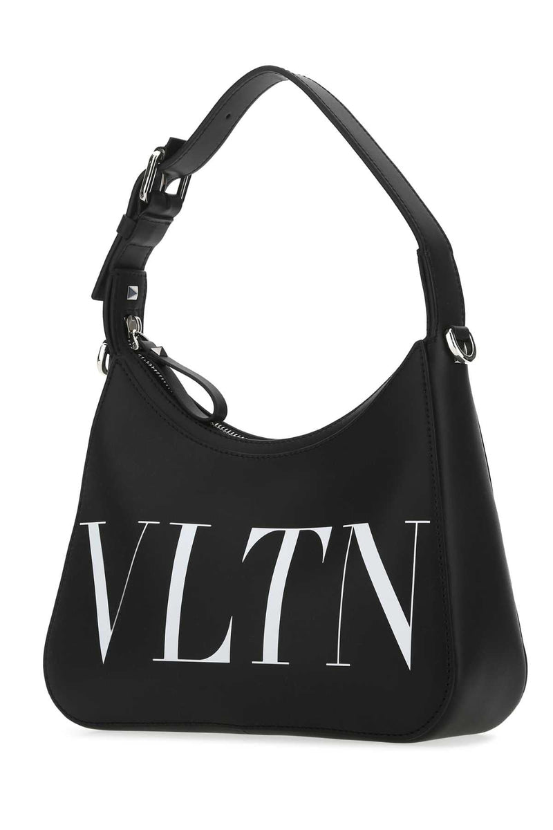 Valentino Garavani Logo-Embroidered Leather Shoulder Bag — Black
