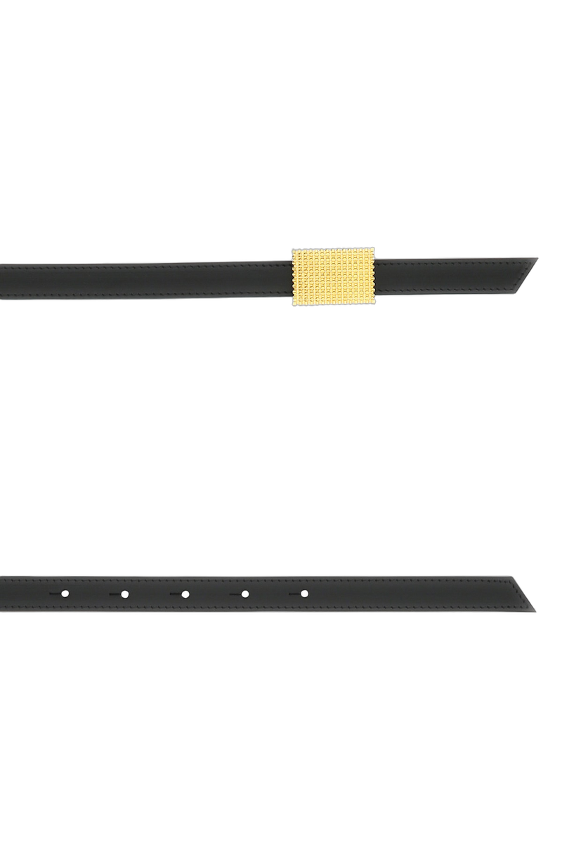 Lanvin Gold Mesh Buckle Belt — Black Leather With Metal