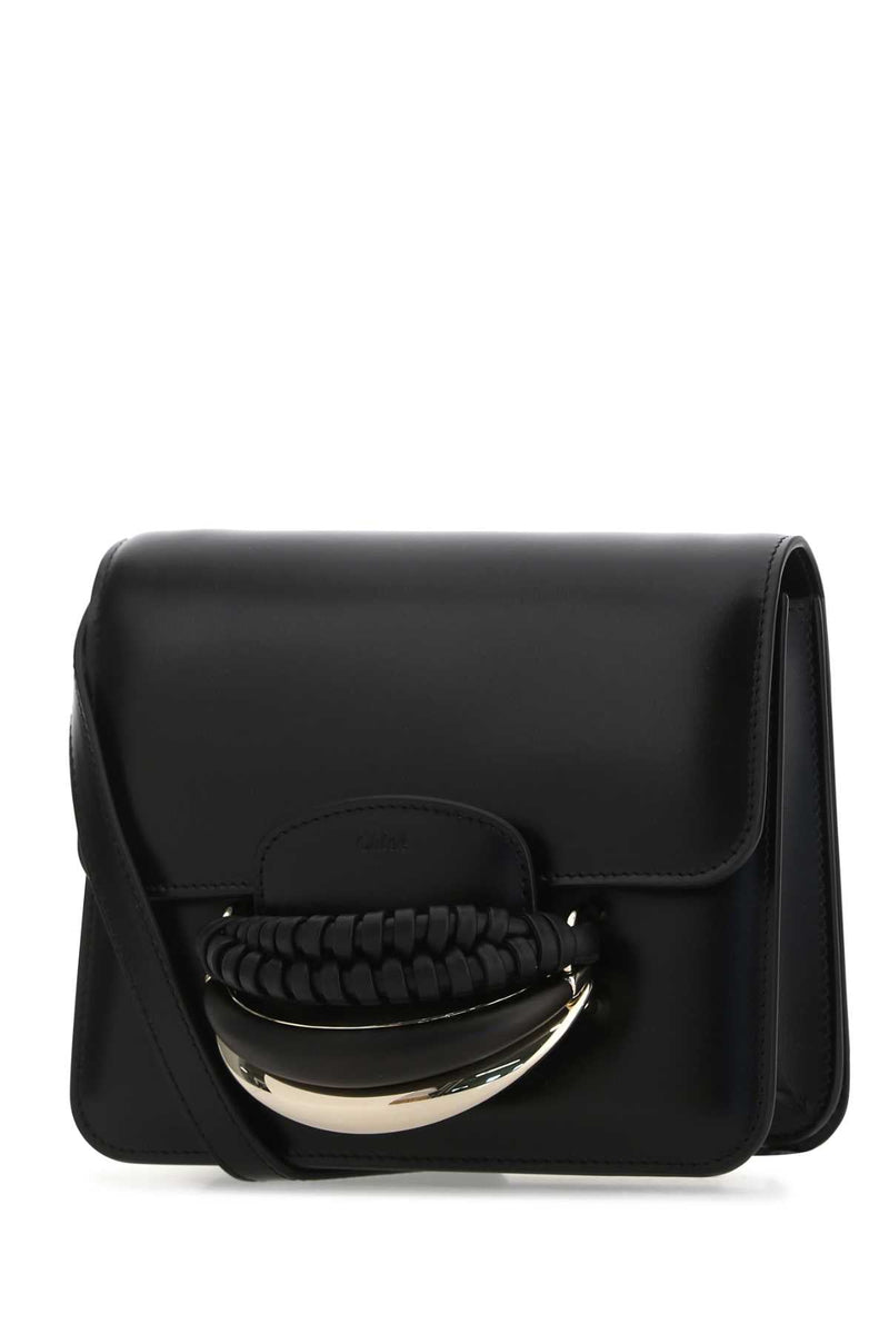 Chloé Pleated Handle Leather Clutch — Black