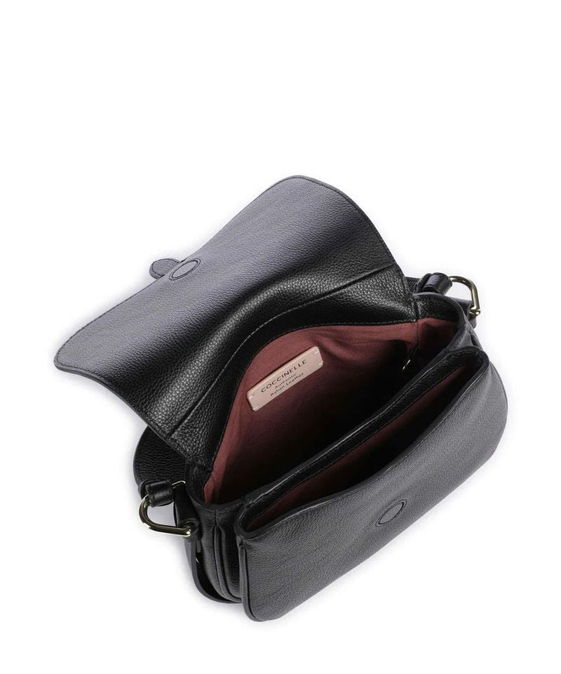 Coccinelle Mavery Shoulder Bag — Black Micro Grainy Leather